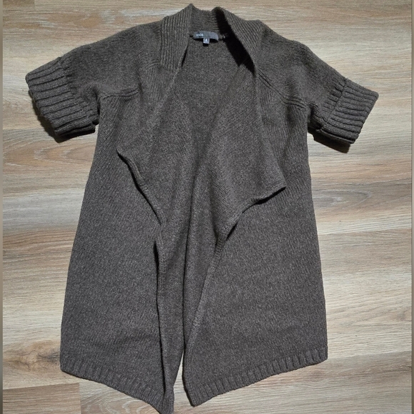 Vince Waterfall Drape Short Sleeve Brown Cardigan Sweater Size S - Picture 1 of 10